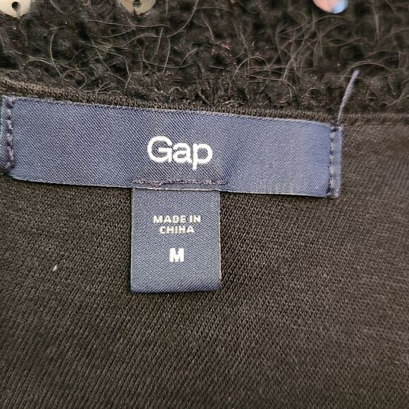 Gap Black Fuzzy Cap Sleeve Sequin Sweater Size Medium - Picture 10 of 11